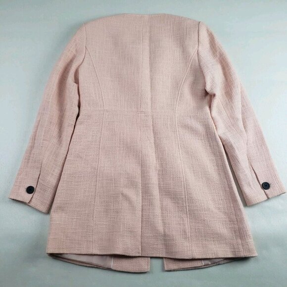 Karl Lagerfeld Tweed Jacket Womens 8 Pink Peach Button Front Mid Length Blazer - Picture 6 of 11